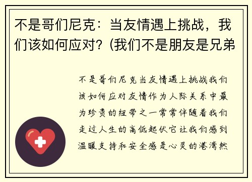 不是哥们尼克：当友情遇上挑战，我们该如何应对？(我们不是朋友是兄弟)